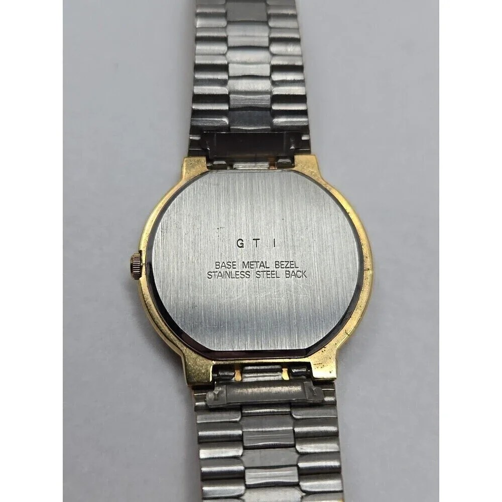 Womens Vintage Adolfo GTI Gold Tone Date 31mm Quartz Watch New Battery Dress Art
